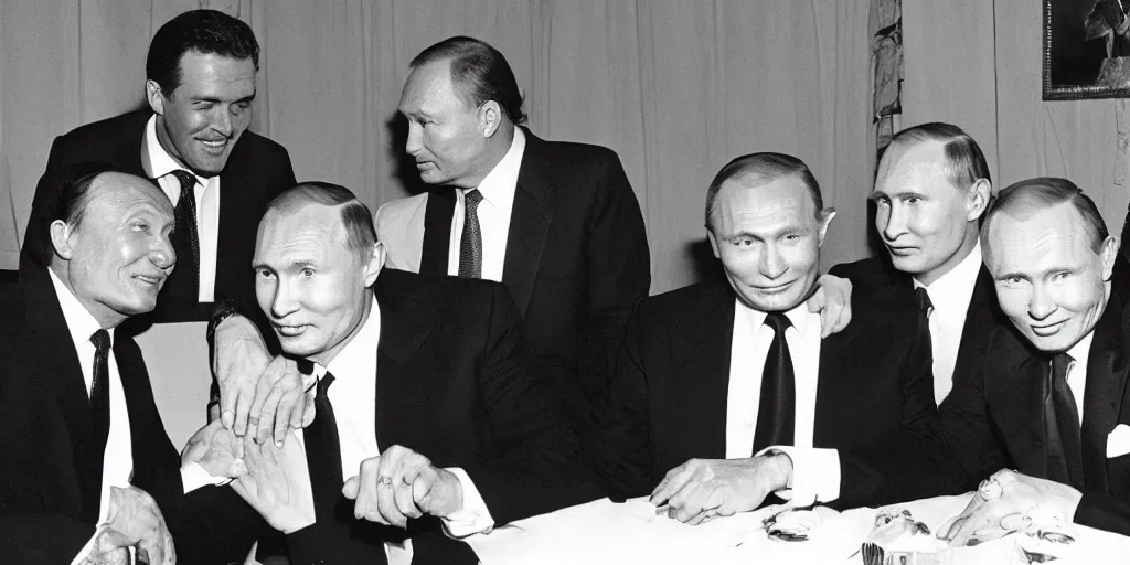 Image similar to trump and putin hanging out with frank Sinatra and his mobster friends