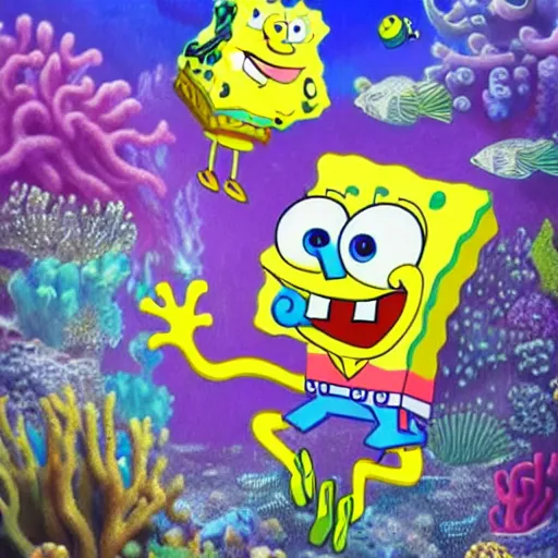 Prompt: spongebob squarepants and squidward smoke weed under the sea, extremely detailed oil painting, high clarity, highly detailed, abstract, deep aesthetic, 8 k, highly ornate intricate details, cinematic lighting, rich colors, digital artwork, beautiful scenic view, ray tracing, hyperrealistic, photorealistic, cinematic landscape, trending on artstation, concept art,