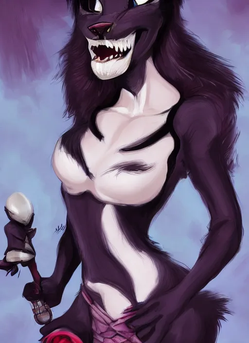 Prompt: elvia as a vampire sabertoothed-cat-girl with hair and clothes made of living tar, femme fatale, villainess, digital painting by Don Bluth, Olivia, J. Scott Campbell, good girl art, artstation trending, artgerm