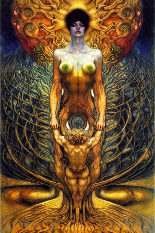 Image similar to Divine Chaos Engine by Karol Bak, Jean Delville, William Blake, Gustav Klimt, and Vincent Van Gogh, symbolist, visionary