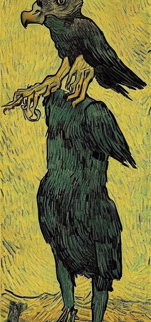 Image similar to vulture look in the style of Vincent Van Gogh