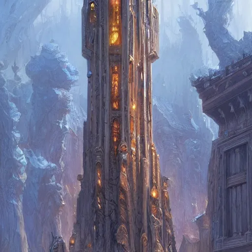 Image similar to Elegant stone wizards tower, wide angle, cinematic, art by Donato Giancola and Bayard Wu, digital art, trending on artstation