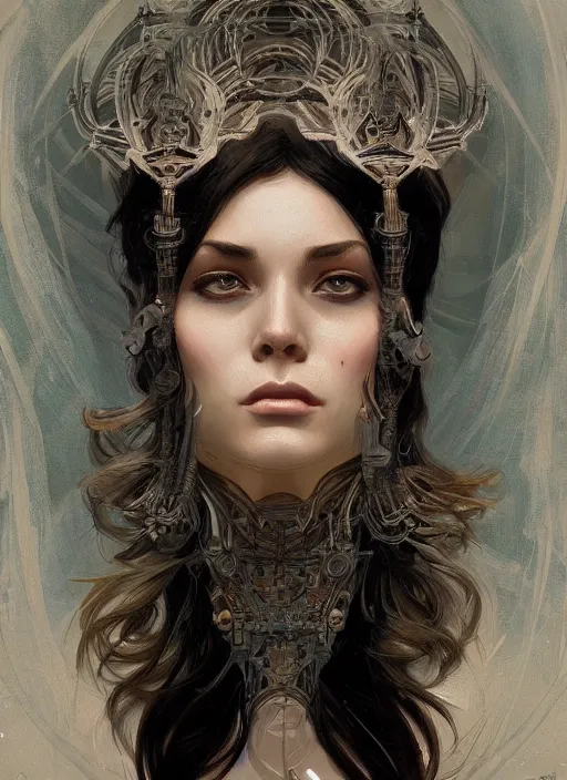 Image similar to symmetry!! joe peschi, male, machine parts embedded into face, intricate, elegant, highly detailed, digital painting, artstation, concept art, smooth, sharp focus, illustration, art by artgerm and greg rutkowski and alphonse mucha, 8 k