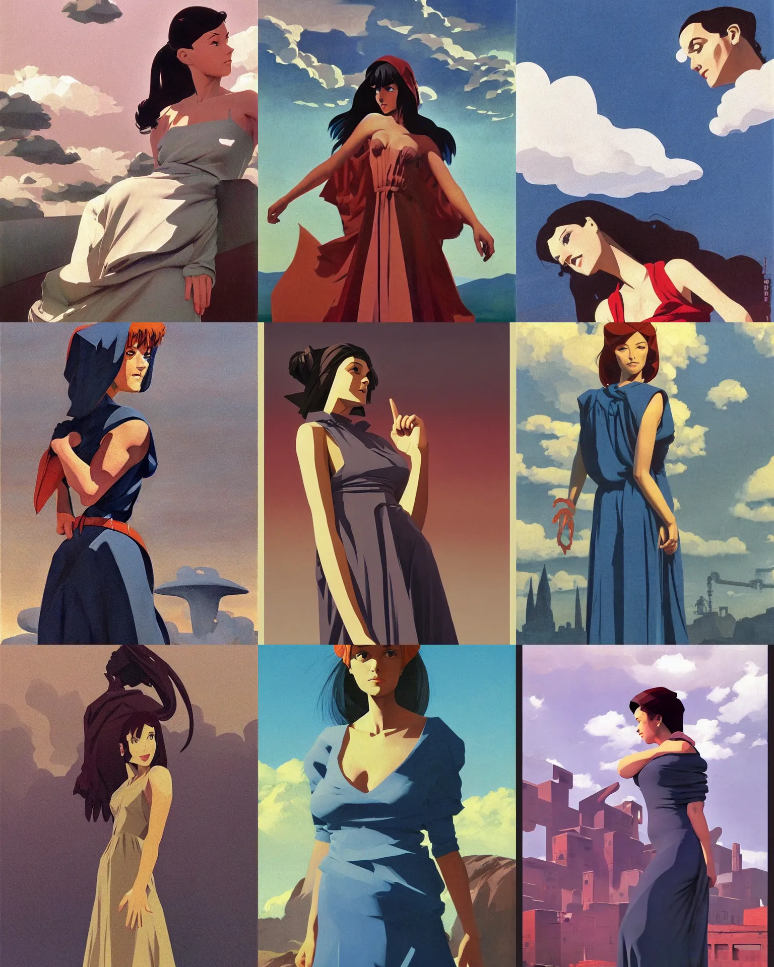 Prompt: woman portrait, female figure in maxi dress, sky, thunder clouds modernism, low poly, low poly, low poly, industrial, soviet painting, social realism, barocco, Frank Frazetta, Dean Ellis, Detmold Charles Maurice, 1993 anime,