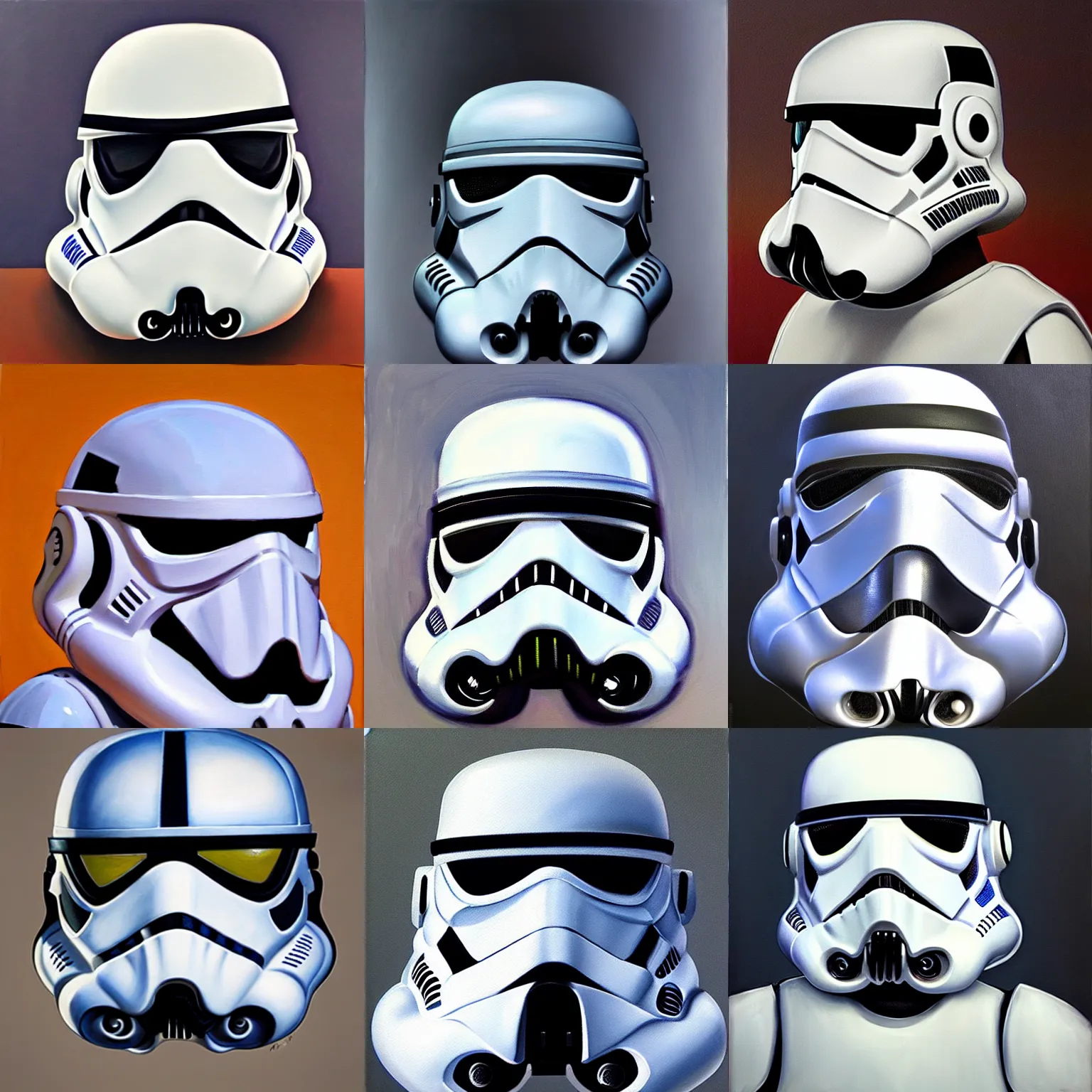 Prompt: Storm Trooper helmet impressionist concept art by Pascal Blanché oil on canvas, trending IAMAG