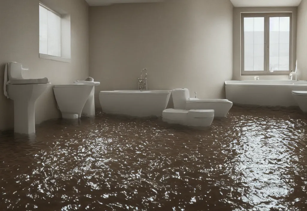 Image similar to kodak portra 4 0 0 photographic and realistic, interior of a bathroom, detailed, octane render, unreal engine, 4 k, artstation, hyper realistic, wide angle, floor flooded with beans, river, objects that float, 3 5 mm, sharp focus, soft light, volumetric light, in the style of gregory crewdson