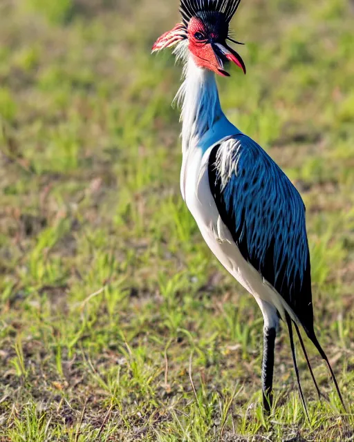 Prompt: closeup picture of secretarybird in savannah, captured on iphone, dlsr, photography