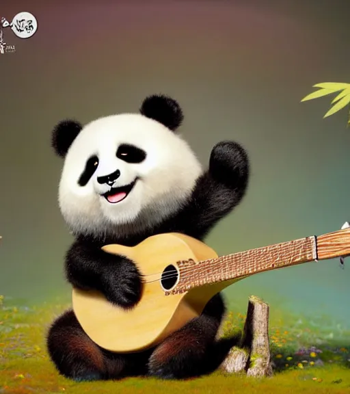 Prompt: very beautiful portrait of an extremely cute and adorable panda playing guitar, smooth, perfect face, fantasy, character design by mark ryden and pixar and hayao miyazaki, sharp focus, concept art, harvest fall vibrancy, intricate detail, cinematic lighting, hyperrealistic, 3 5 mm, diorama macro photography, 8 k, 4 k