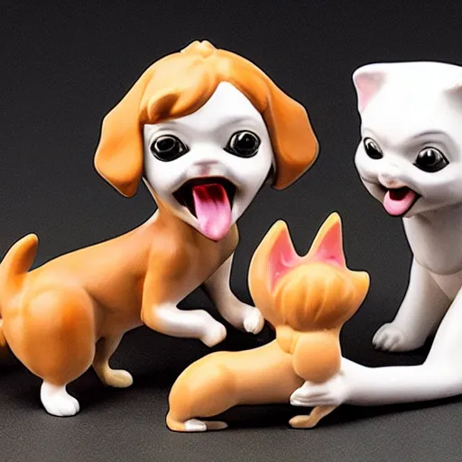 Prompt: a figurine of a dog biting its own tail in the style garbage pale kids figurines