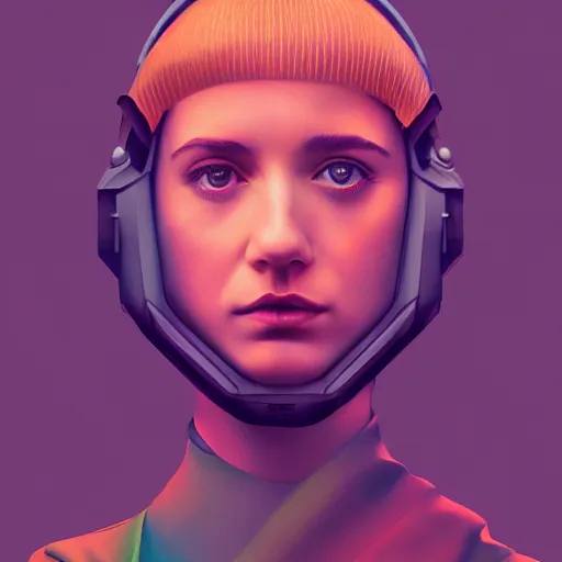 Prompt: profile androgynous girl, blade runner 2 0 4 9, scorched earth, cassette futurism, modular synthesizer helmet, the grand budapest hotel, glow, digital art, artstation, pop art, by hsiao - ron cheng