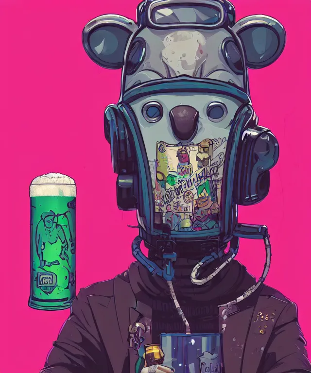 Prompt: a portrait of an anthropomorphic cyberpunk koala holding a 4 0 oz beer, cyberpunk!, fantasy, elegant, digital painting, artstation, concept art, matte, sharp focus, illustration, art by josan gonzalez