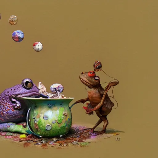 Image similar to long shot of a crazy toad baby sitting in a searose cup, by esao andrews, by m. w. kaluta, very humorous illustration, small depth of field, perspective perception, volumetric light, psychedelic colors, 3 d octane render, 8 k, conceptart, hyperdetailed, hyperrealistic, trending on artstation