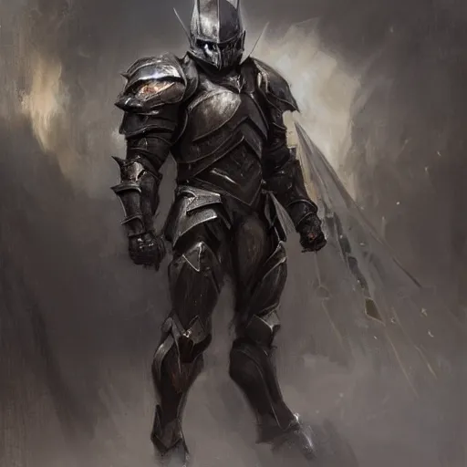 Image similar to muscular full armored dark knight by daniel gerhartz, trending on art station