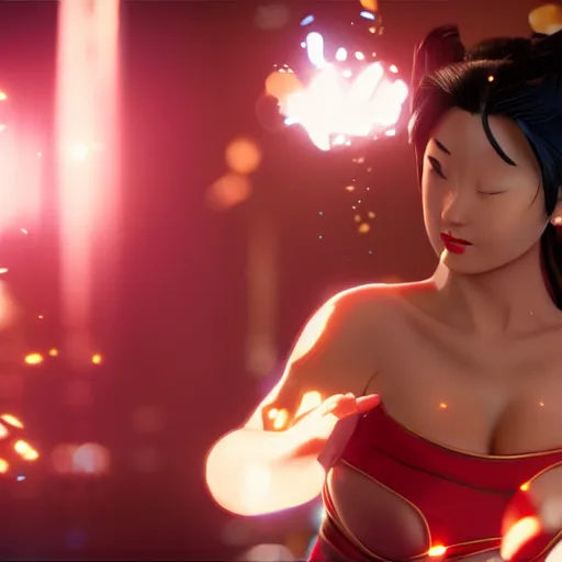 Prompt: Still of Mai Shiranui in the movie Shang-Chi, full body, bokeh, cinematic lighting, 4k