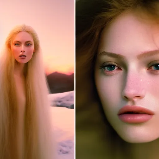 Image similar to photographic portrait of a stunningly beautiful ice princess female in soft dreamy light at sunset, contemporary fashion shoot, by edward robert hughes, annie leibovitz and steve mccurry, david lazar, jimmy nelsson, breathtaking, 8 k resolution, extremely detailed, beautiful, establishing shot, artistic, hyperrealistic, beautiful face, octane render