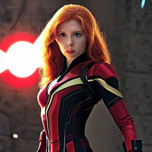 Image similar to A still photograph of Amouranth as Black Widow in Iron Man 2 (2010),