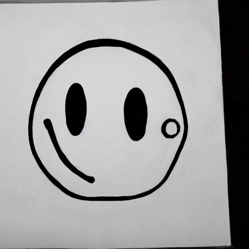 Image similar to primitive drawing of red eyed smiling emoji smiling thumb up