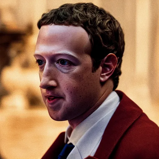 Prompt: Mark Zuckerberg as Calvin Candie in Django Unchained, film grain, EOS-1D, f/1.4, ISO 200, 1/160s, 8K, RAW, symmetrical balance, in-frame, Dolby Vision