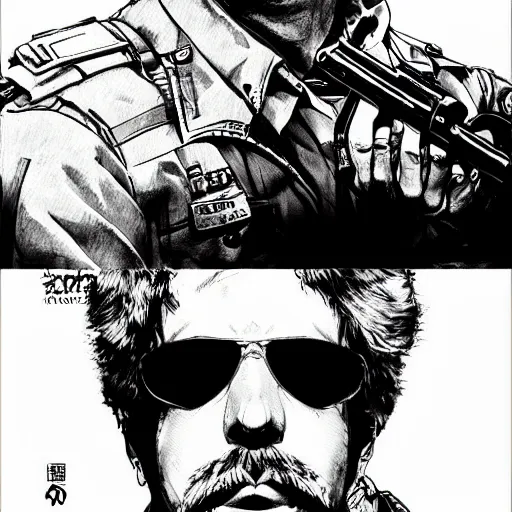 Prompt: super troopers movie, concept art, sumi - e style, intricate linework, artstation, trending, highly detailed, smooth, focus, art by yoji shinkawa,