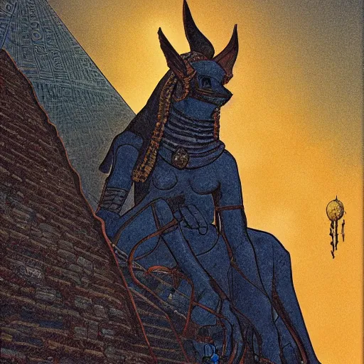 Image similar to Anubis at the top of a pyramid, fisheye lens, gerald brom