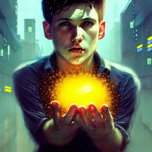 Prompt: minecraft steve holding egg, hyperrealistic portrait, bladerunner street, by karol bak and agnes cecile, fantasy art, photo realistic, dynamic lighting, artstation, poster, volumetric lighting, very detailed face, 8 k, award winning