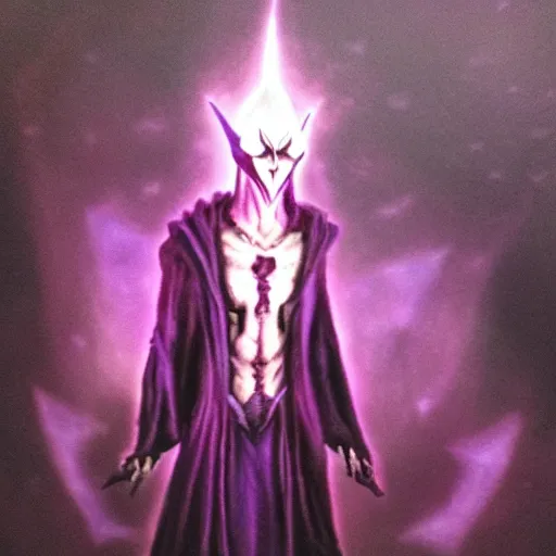 Image similar to shadowy necromancer, sauron shadow with purple eyes