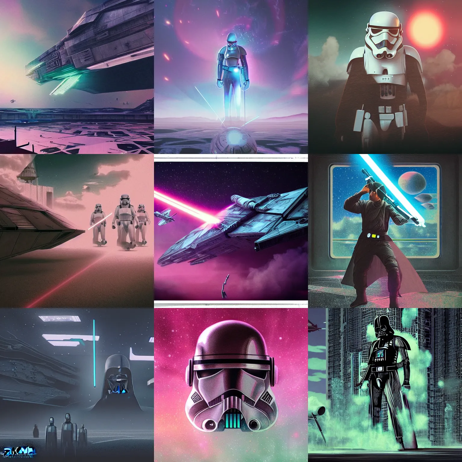 Prompt: hyper realistic illustration vaporwave star wars dark dystopian