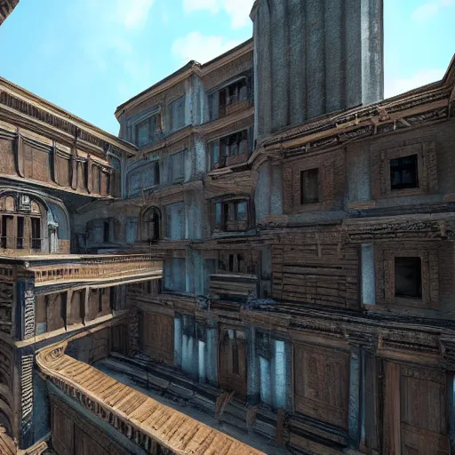 Image similar to architecture from quake levels, unreal engine 5, hyper detailed, hyper realistic