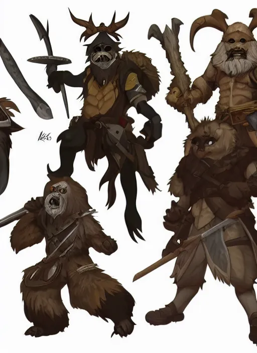 Image similar to bugbear ranger, black beard, dungeons and dragons, hunters gear, character design on white background, by makoto shinkai