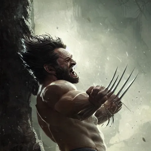 Image similar to portrait of Wolverine in costume, amazing splashscreen artwork, splash art, head slightly tilted, natural light, elegant, intricate, fantasy, atmospheric lighting, cinematic, matte painting, by Greg rutkowski