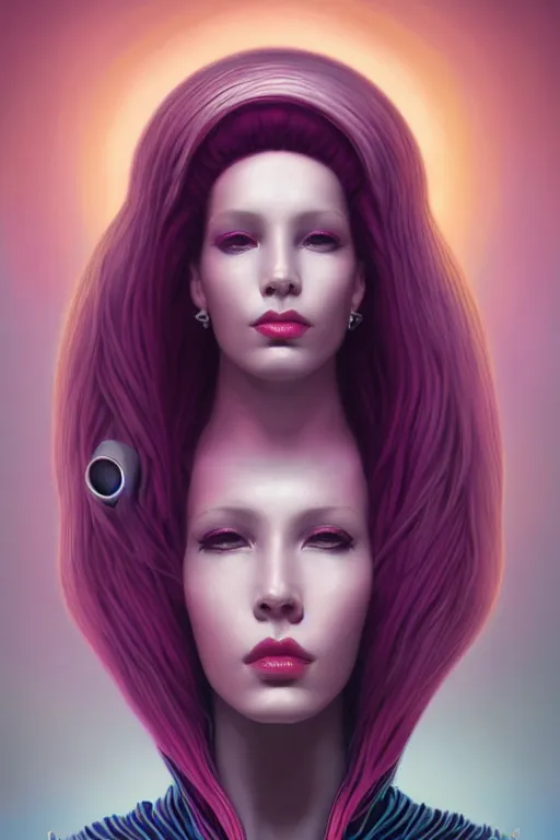 Image similar to portrait of an elegant alien queen with dreads snake hair, straight on portrait, by artgerm, tom bagshaw, gerald brom, vaporwave colors, lo fi colors, vaporwave, lo fi, 2 point studio lighting, dramatic lighting, 4 k, hd,