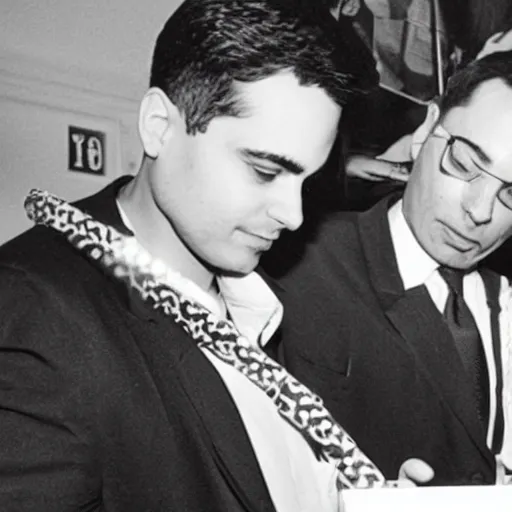 Image similar to Historical photograph of Ben Shapiro being hog-tied, high detail