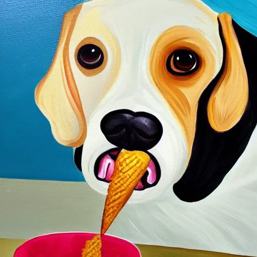 Image similar to painting of a dog eating ice cream