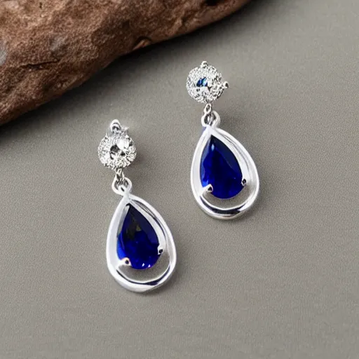 Image similar to teardrop sapphire earrings. platinum