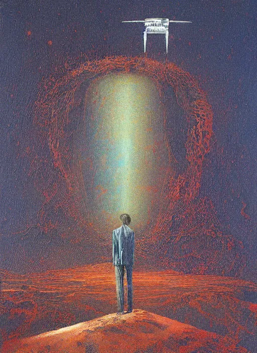 Image similar to A painting of Elon Musk in style of Beksinski. Very detailed