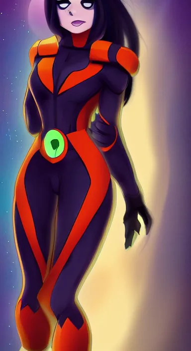 Prompt: Full body portrait of Raven from Teen Titans, digital art by Sakimichan, trending on ArtStation