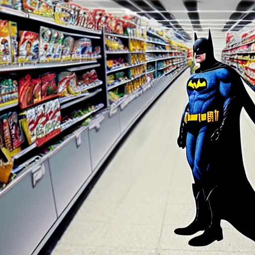 Image similar to Batman In a target buying groceries, HD, high resolution, hyper realistic, 4k, intricate detail