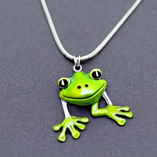 Prompt: a frog wearing a necklace