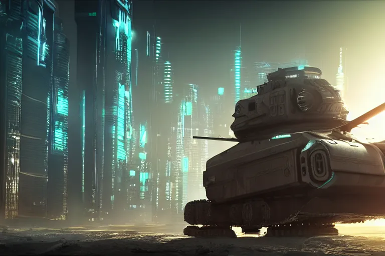 Prompt: cyberpunk alien concept inspired tank, futuristic look, highly detailed body, very powerful, photorealistic camera shot, bright studio setting, studio lighting, crisp quality and light reflections, unreal engine 5 quality render