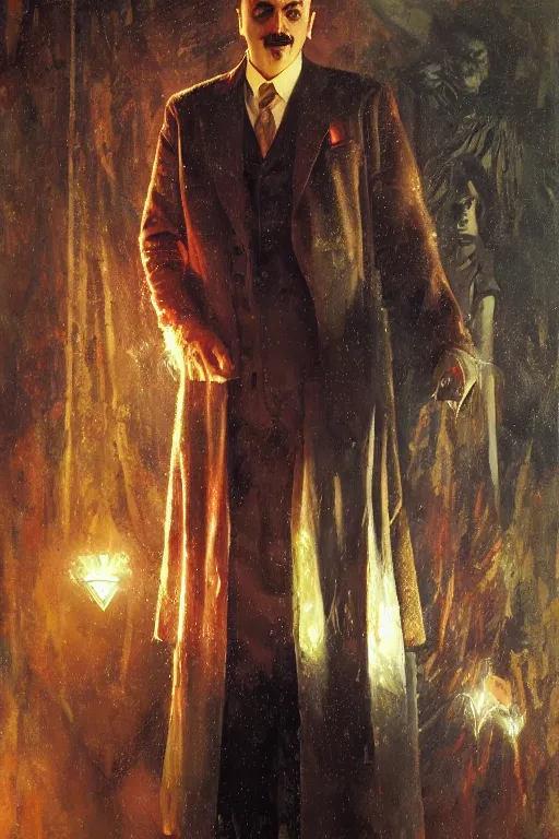 Image similar to gomez addams as doctor who, radiant light, caustics, heroic, bright iridescent light, by gaston bussiere, bayard wu, greg rutkowski, maxim verehin bloom dramatic lighting