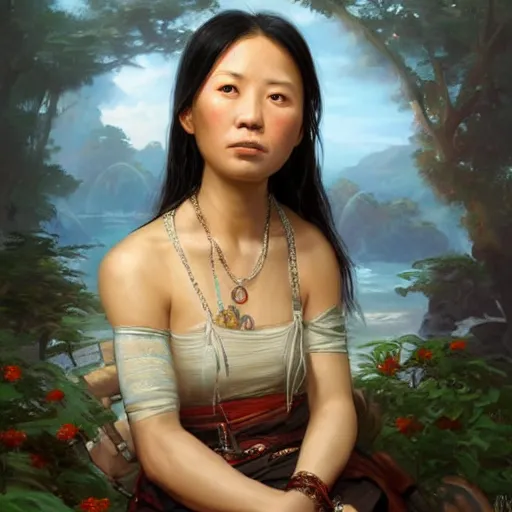 Prompt: portrait of a pancah woman ( 3 5 ) from taiwan in 2 0 2 1, an oil painting by ross tran and thomas kincade