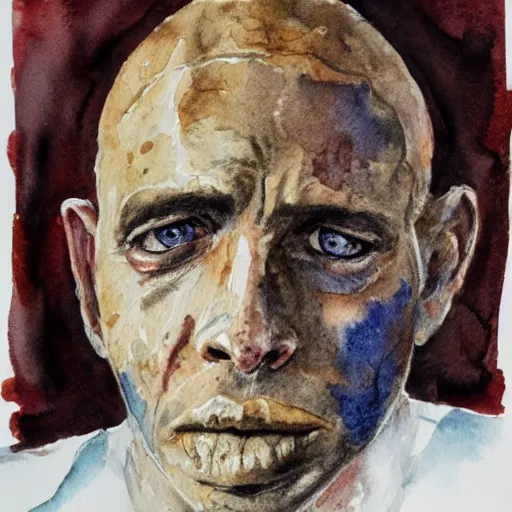 Prompt: Detailed portrait of a weary jarhead. Watercolor.