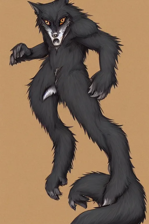 Image similar to a werewolf, fursona!!!!, by kawacy, trending on furaffinity, full body, furry art