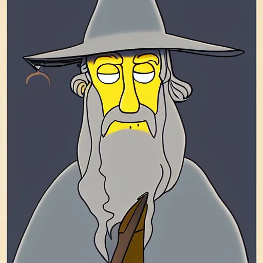 Image similar to gandalf portrait, simpsons cartoon style.