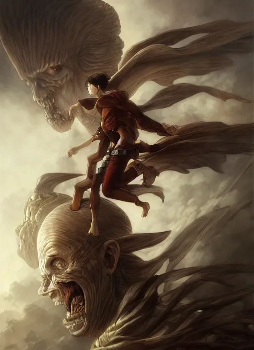 Prompt: attack on titan, elegant, highly detailed, centered, digital painting, artstation, concept art, smooth, sharp focus, illustration, artgerm, tomasz alen kopera, peter mohrbacher, donato giancola, joseph christian leyendecker, wlop, frank frazetta