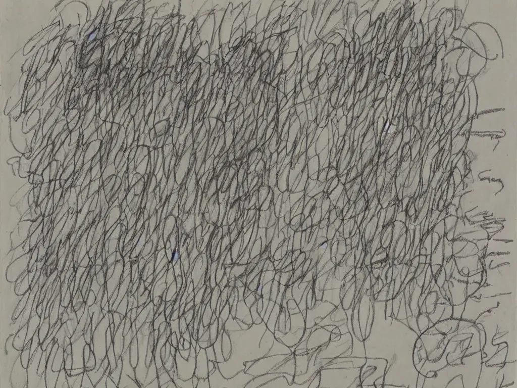 Prompt: child drawing by twombly with random verses from Allen Ginsberg