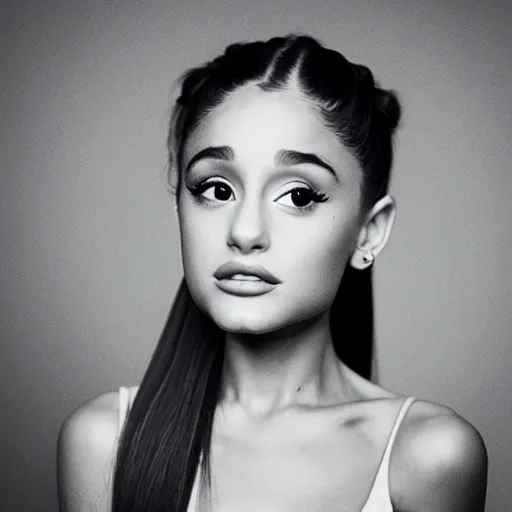Prompt: photo of Ariana Grande, photorealism in the style of Dorothea Lange