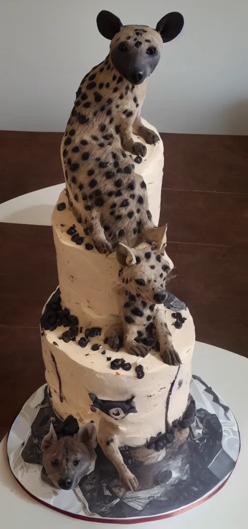 Image similar to birthday cake with a hyena sitting on top of the cake