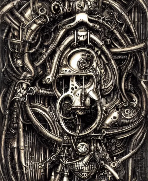 Image similar to a steampunk heavy metal album cover by hr giger