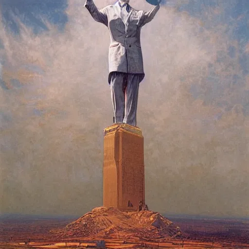 Image similar to immense, majestic, surreal, terrifying joe biden standing triumphant over the national mall, perfectly clear face, by j. c. leyendecker and beksinski